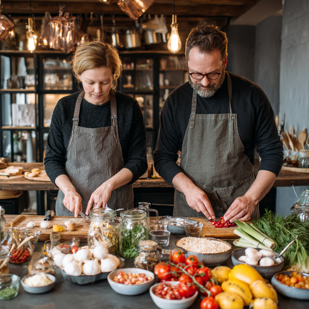 Diverse group of Ukrainian adults of different ages enjoying healthy meal together outdoors
